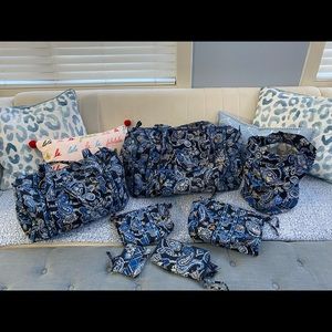 Vera Bradley Travel Duffel 7 Piece Set Navy Blue Windsor Paisley EUC